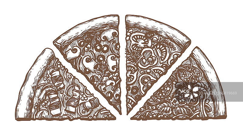 意大利香肠披萨手绘草图图片素材