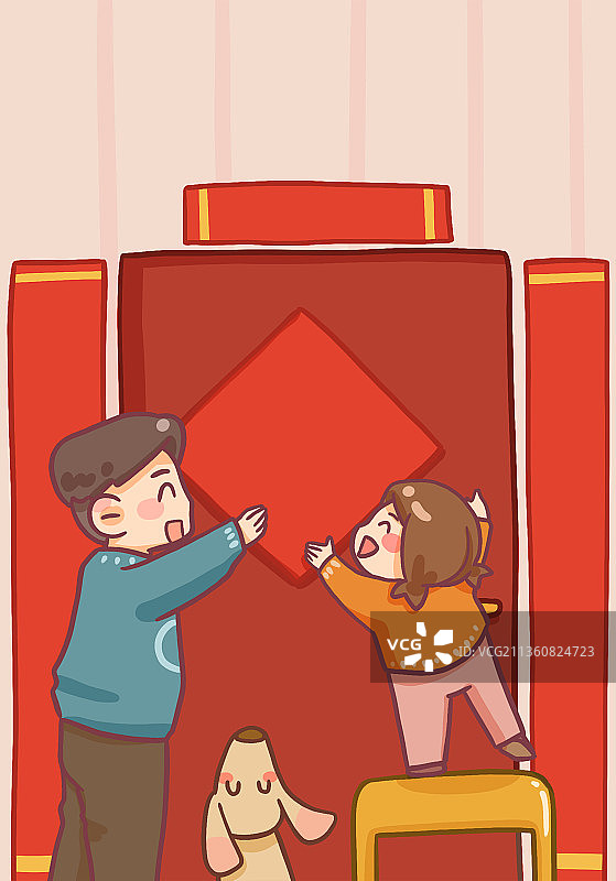 春节前习俗-二十八贴花花图片素材