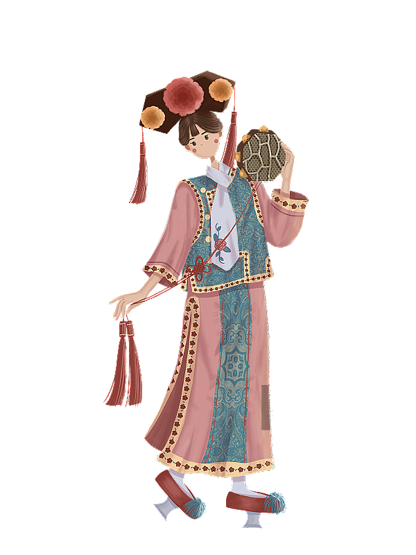 持八角鼓的满族少女图片素材