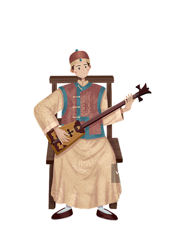 弹卓尔格的满族少年图片素材