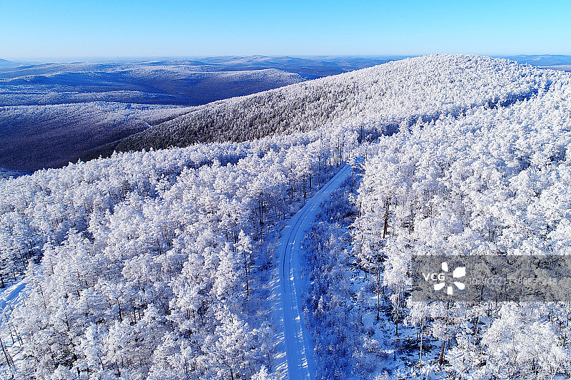 大兴安岭林海雪原树林山路图片素材