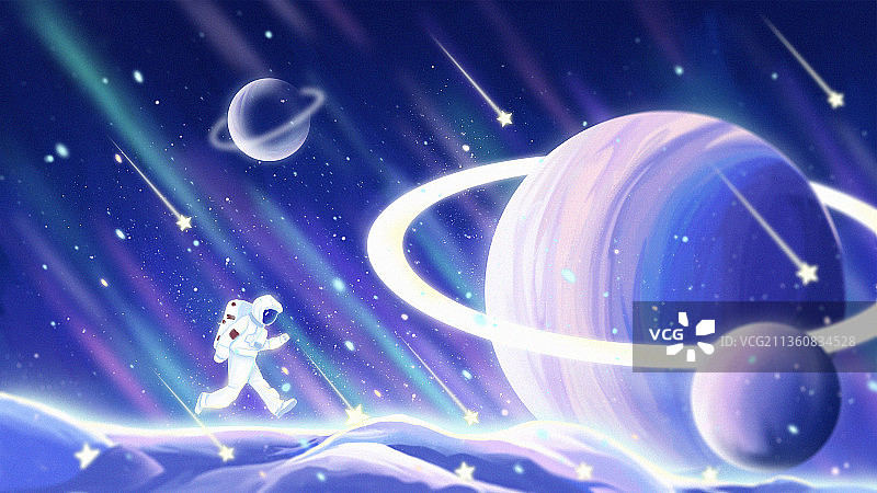 宇航员在太空宇宙星际中漫步探索-绘画艺术图片素材