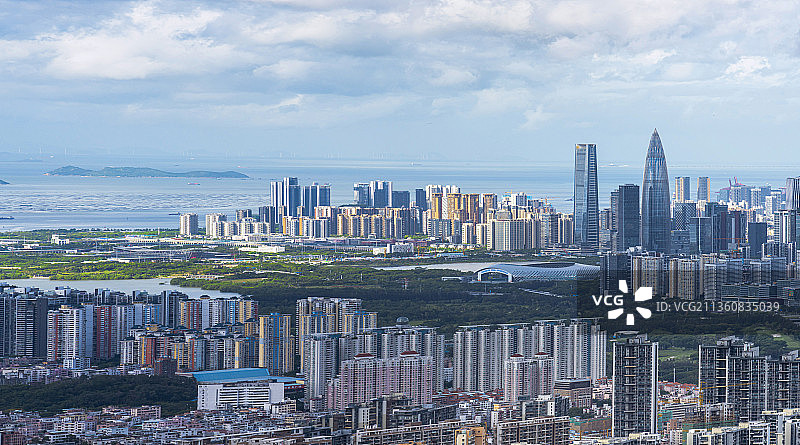 塘朗山远眺深圳湾图片素材