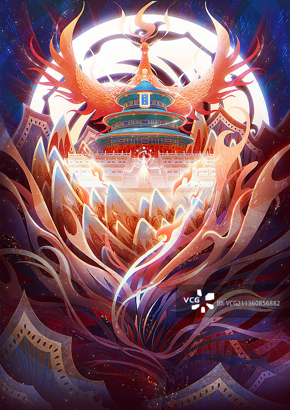 天坛祭祖太阳神鸟出现山脉岛屿云雾缭绕图片素材