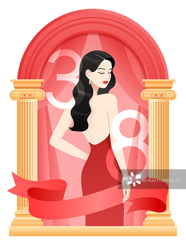 女神节美女和欧式拱门背景图片素材