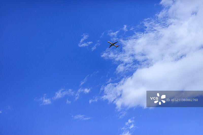 蓝天白云飞机。图片素材