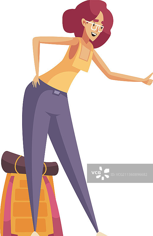 女游客搭便车旅行构图图片素材