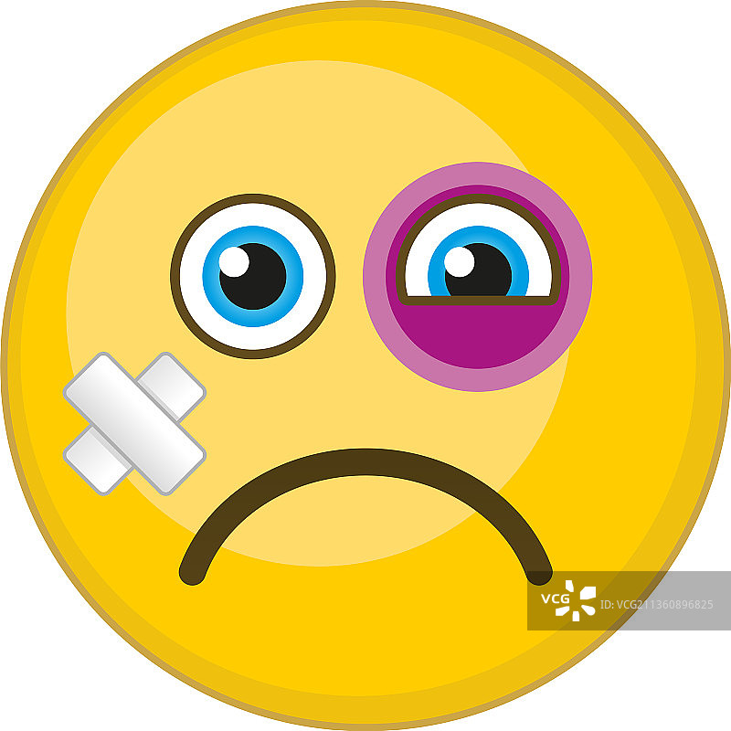 带有黑眼圈和创可贴的悲伤表情符号图片素材