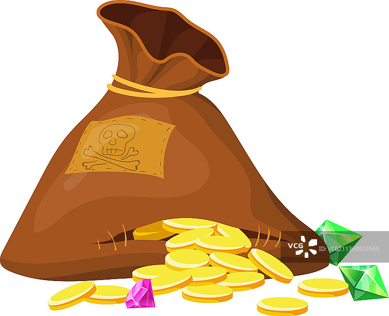 装满现金的旧宝藏海盗袋图片素材
