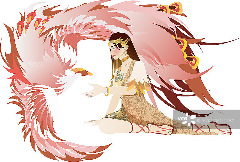 凤凰百鸟之王山海经中国神话故事矢量插画图片素材