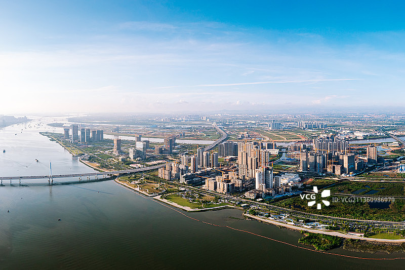 航拍广州南沙灵山岛尖金茂湾全景图片素材