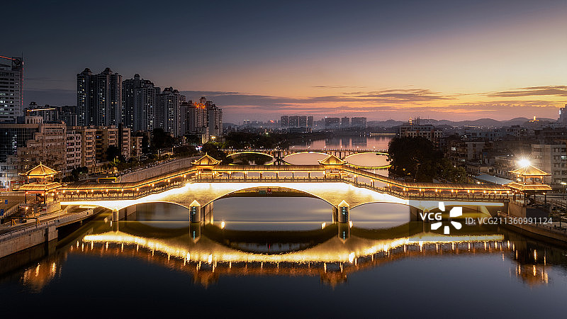 广东省广州市增城区增江东门桥夜景灯光航拍图片素材