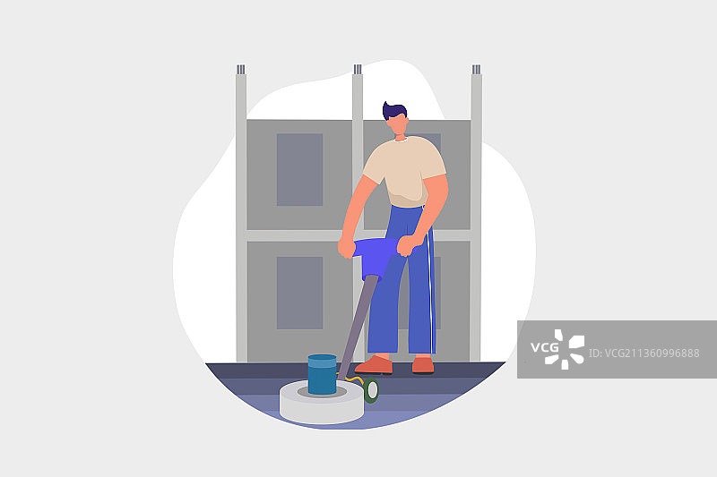 室内打磨地板的人图片素材