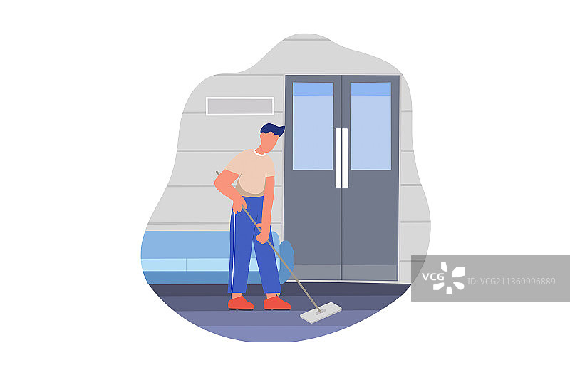 室内拖地的男人图片素材