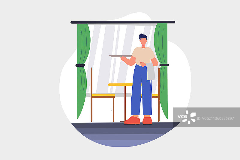 托着盘子的男服务员图片素材