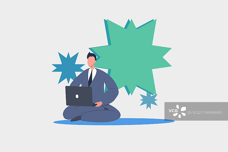 男性商务人士坐在地板上使用电脑图片素材