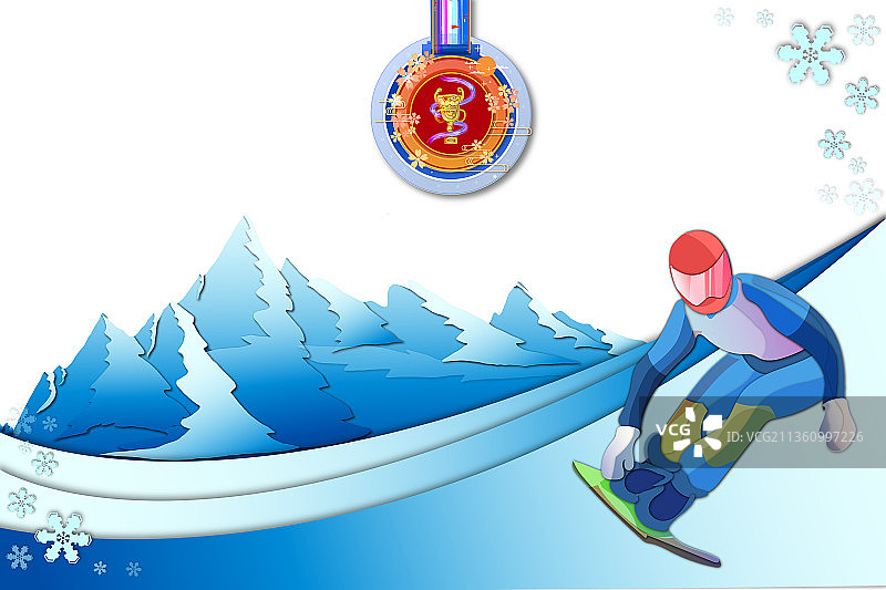 单板滑雪运动竞技项目滑雪运动的剪纸插画风格图片素材