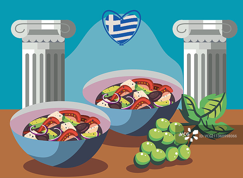 希腊沙拉和葡萄图片素材