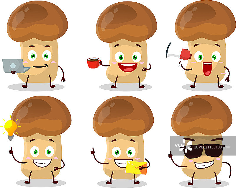 具有各种表情的卡通草菇角色图片素材