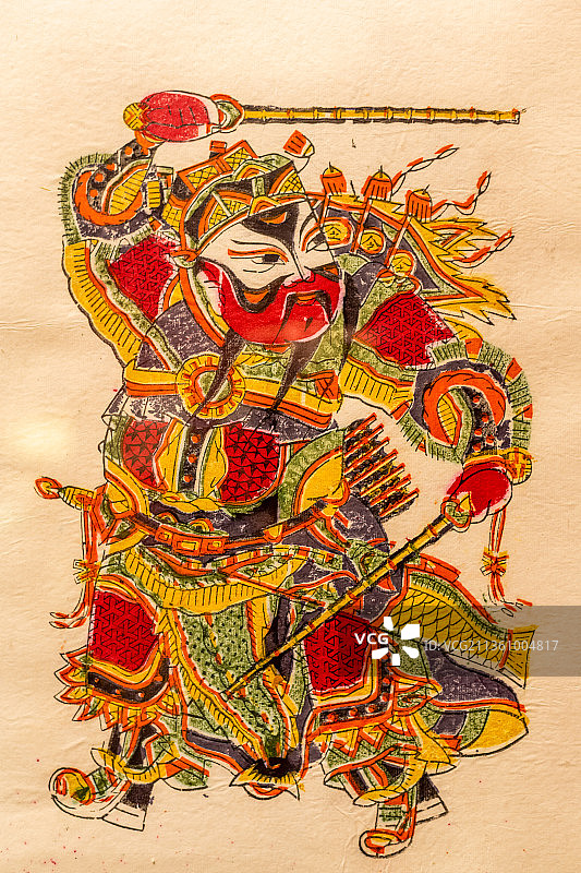 中国河南开封博物馆内展示的朱仙镇木板年画图片素材