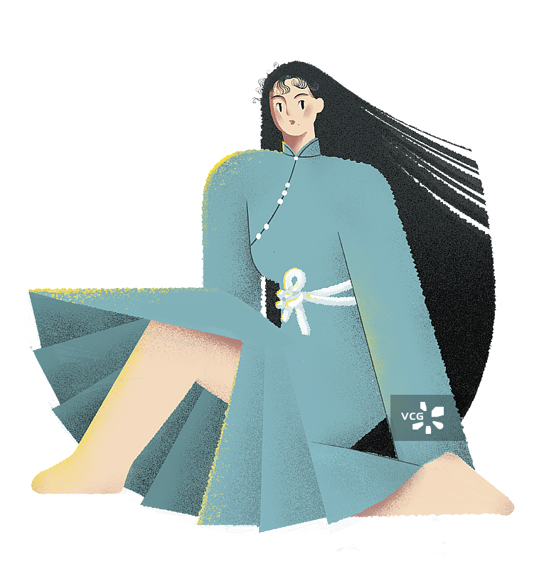 穿裙装的女子古风插画元素图片素材