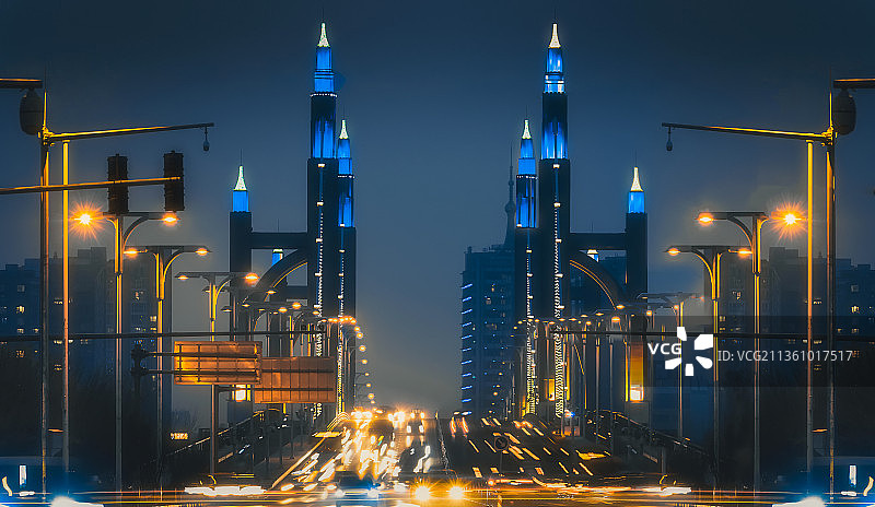 夜幕下的北京建筑昌平南环大桥图片素材