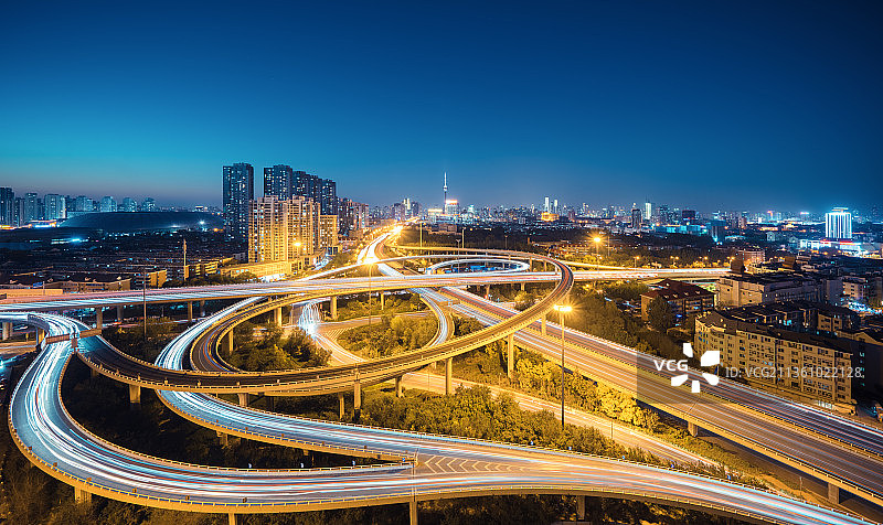 天津城市高架桥夜景图片素材