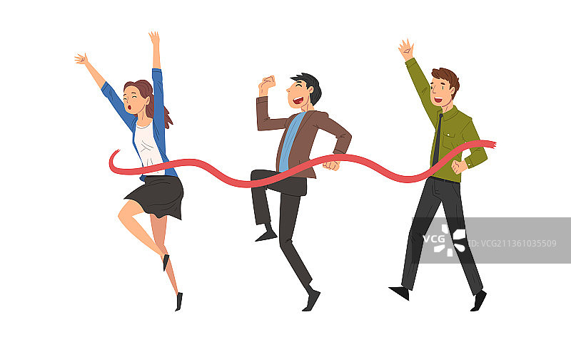 快乐的商务人士冲过终点线图片素材