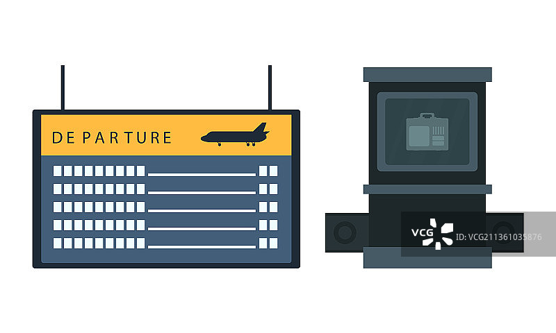 带有行李扫描仪和航班时刻表的机场图片素材