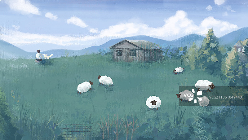 山顶放羊图片素材