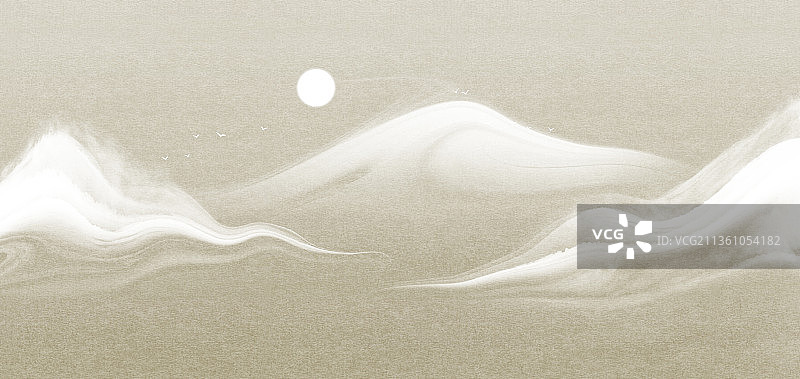 新中式风格水墨雪山风景插画图片素材