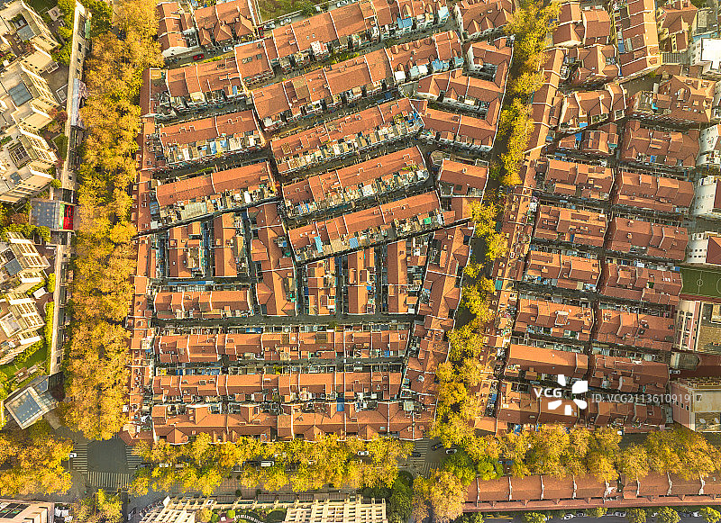 秋季上海石库门民居航拍图片素材