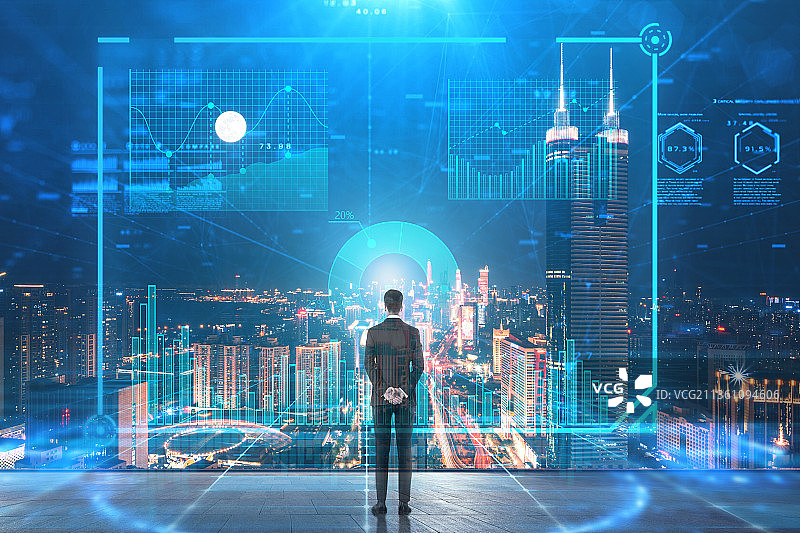 广东省深圳市罗湖区城市天际线元宇宙电子屏图片素材