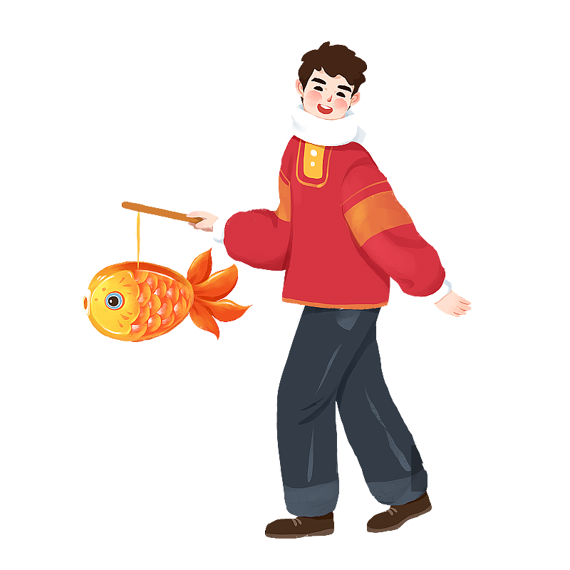 春节插画元素提着灯笼图片素材