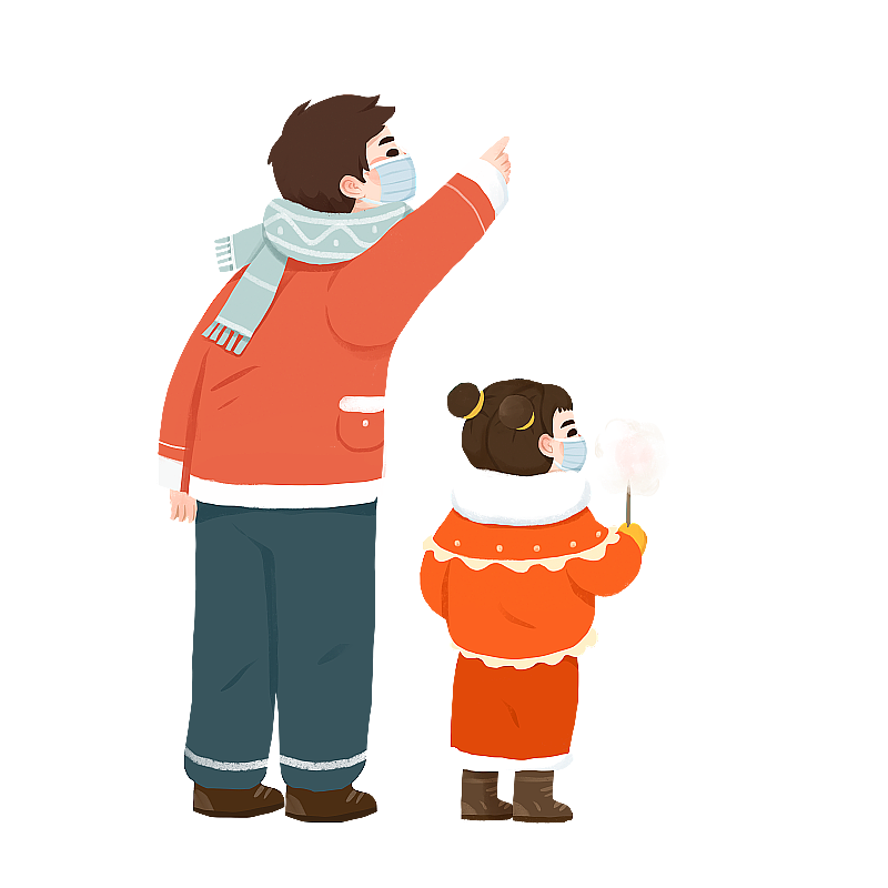 春节插画元素兄妹俩逛庙会图片素材