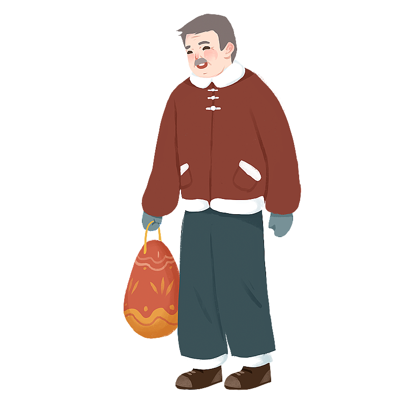 春节插画元素爷爷奶奶买年货逛庙会图片素材
