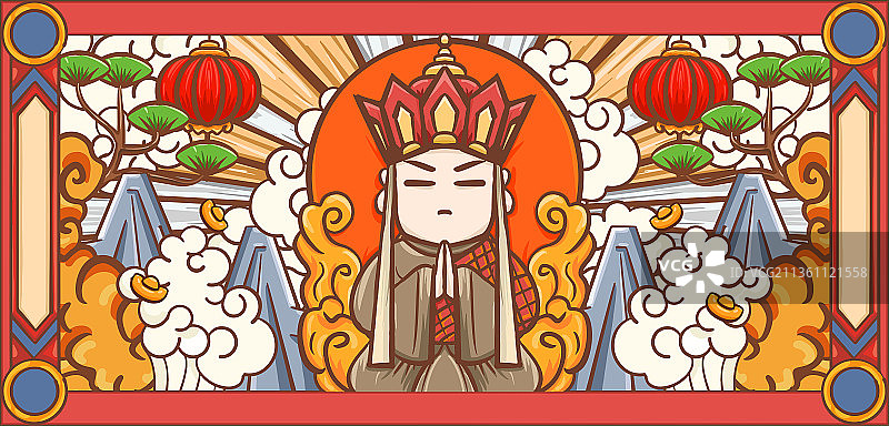 手绘卡通西游记人物唐僧插画图片素材