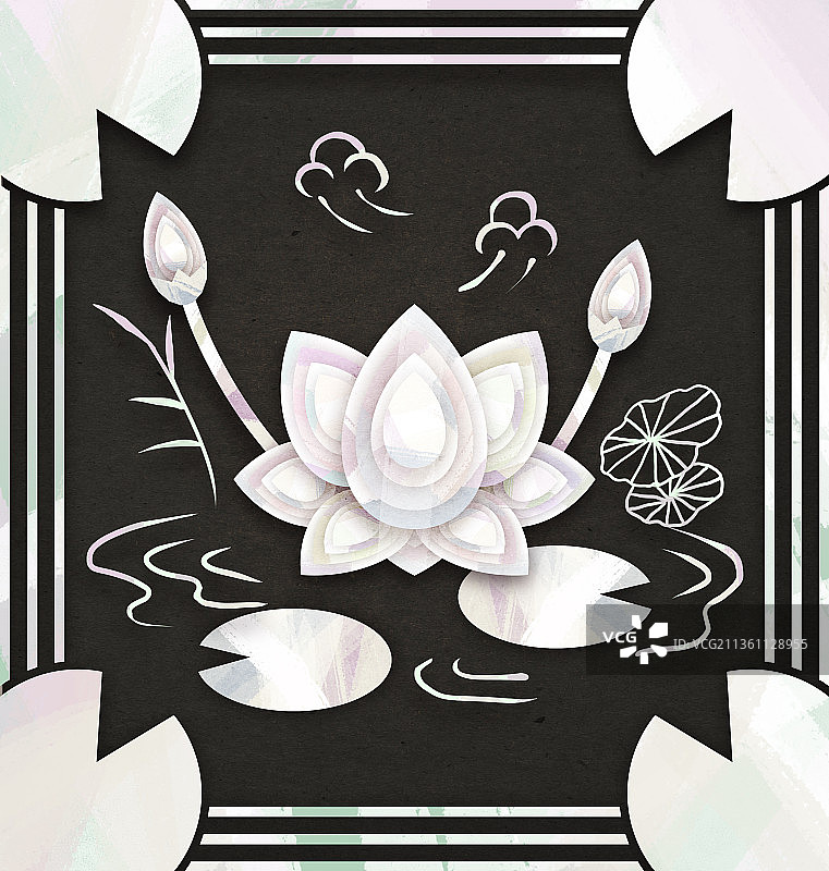 韩国传统螺钿纸艺，十长生莲花图案图片素材