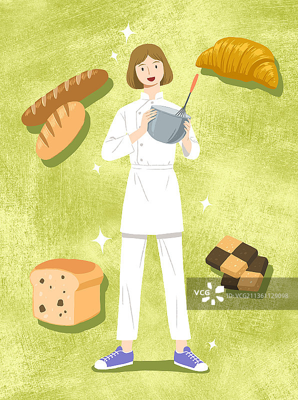 人物，职业，全身，女性，面包师，面包，制服图片素材
