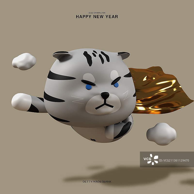 3D图像，新年虎年，野兽，2022，动作角色，活动页图片素材