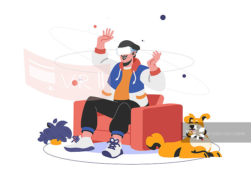 扁平人物虚拟现实坐姿图片素材
