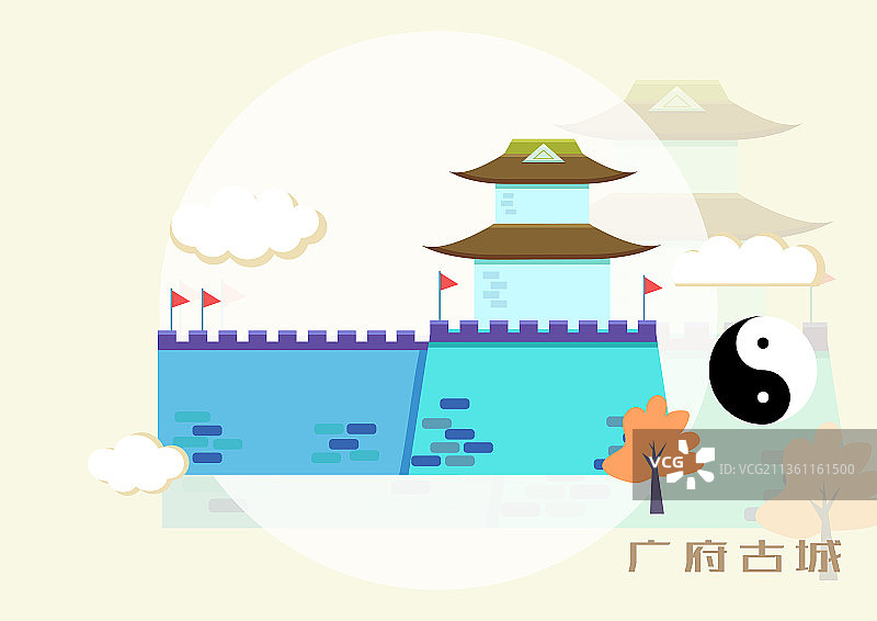 邯郸广府古城矢量插画图片素材
