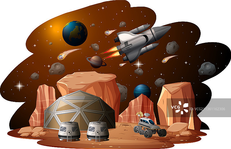 星球上的太空站与宇宙飞船图片素材