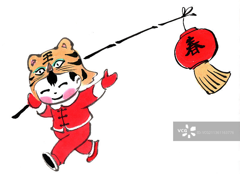 插画：春节打灯笼图片素材