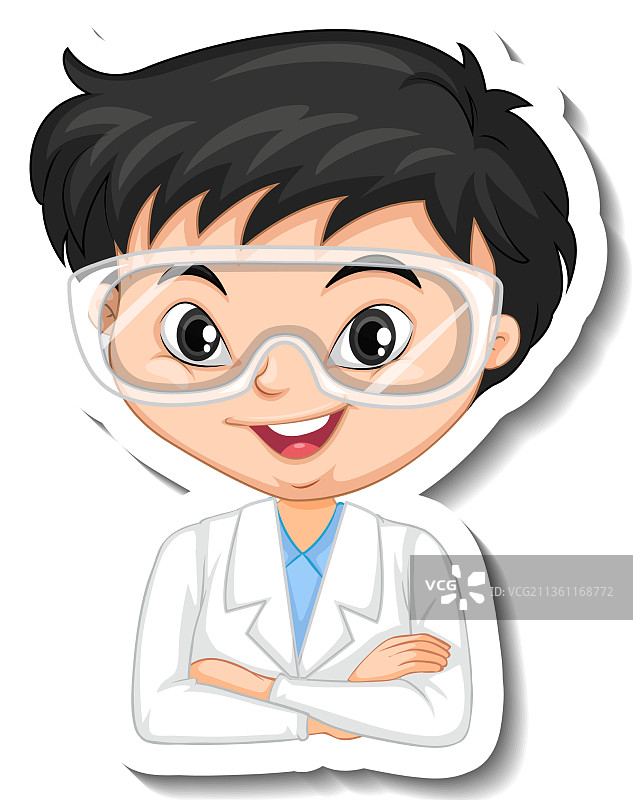 白色背景上的卡通科学家男孩贴纸图片素材