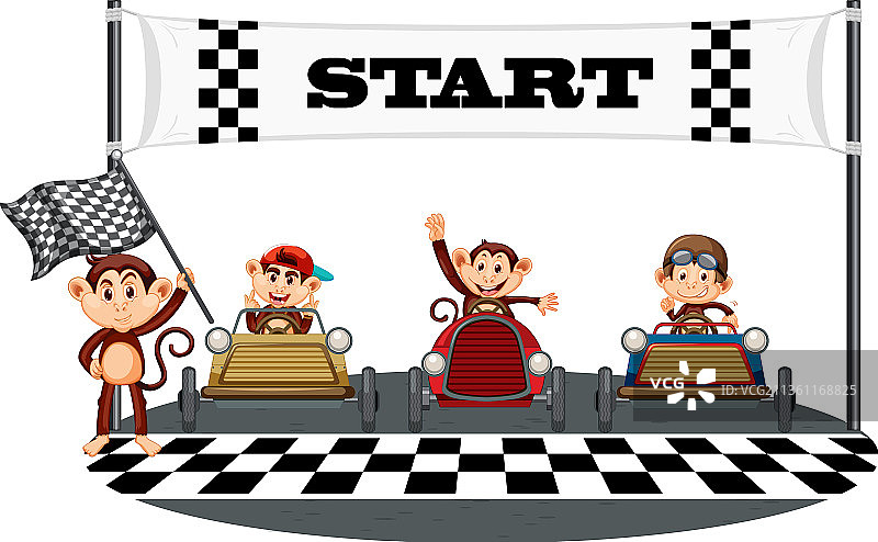 猴子赛车手参加肥皂盒德比图片素材