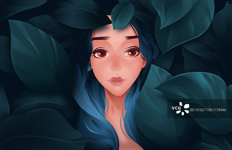 树叶中的女孩图片素材