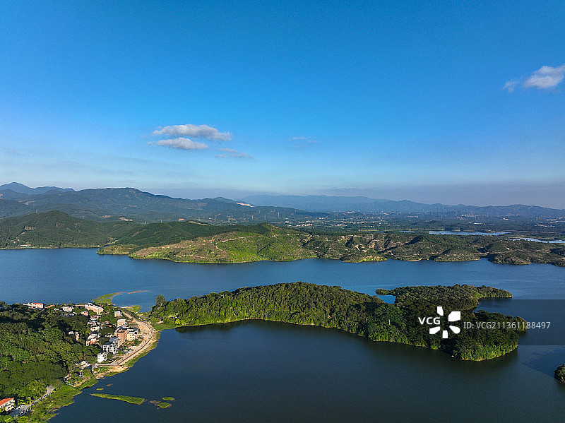 广东省惠州市博罗县罗浮山玉兰农场显岗水库航拍图片素材