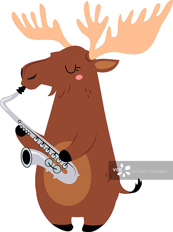 演奏萨克斯风的有趣麋鹿角色图片素材