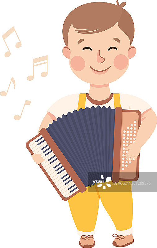 有趣的男孩演奏手风琴图片素材